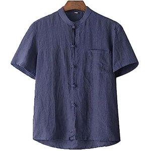 Zomer Katoen Linnen Tai Chi Uniform Korte Mouwen Chinese Traditionele Kleding, Grote SizeTang Pak Hanfu Jassen Vechtsport(Blu,XL)