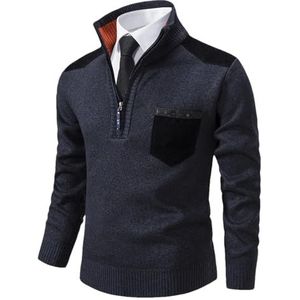 Dvbfufv Mannen Dikke Trui Trui Mannen Herfst Winter Koreaanse Half Rits Stand Kraag Polos Trui Shirts, Donkerblauw, L