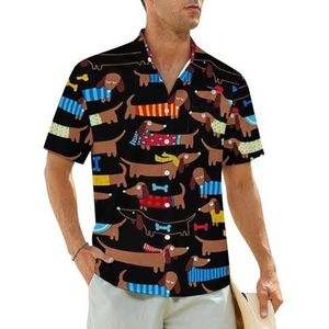 I Love My Dog Teckels herenoverhemden korte mouwen strandshirt Hawaiiaans shirt casual zomer T-shirt L