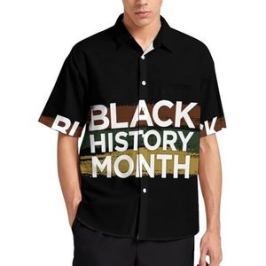 Zwarte geschiedenismaand zomer herenoverhemden casual korte mouw button down blouse strand top met zak XL