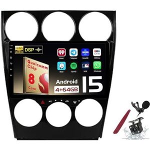 Android 15 Autoradio Sat Navi voor M-azda 6(2004-2015) 9 Inch Touchscreen Multimedia Speler met Draadloze Carplay GPS Navigatie FM RDS Bluetooth 5G-WiFi SWC DSP,M100s