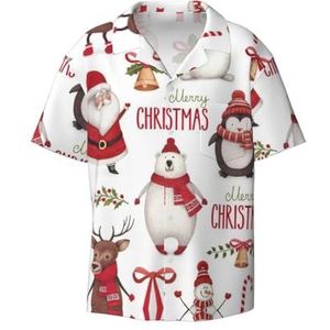 ZEEHXQ Santa Claus Sneeuwman Print Mens Casual Button Down Shirts Korte Mouw Rimpel Gratis Zomer Jurk Shirt met Zak, Kerstman, 4XL