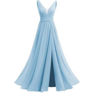 Off-shoulder bruidsmeisje jurken A-lijn formele avond prom jurk voor vrouwen met split WYX545, Hemelsblauw, 36