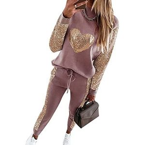 Dames glanzend hart trainingspak set 2-delige outfits pailletten tops en lange broek set trainingspakken joggingpakken set