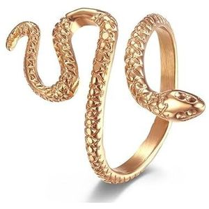 Europa en de Verenigde Staten wind roestvrijstalen slang vrouwelijke ring Waterslang adder mooie slang betoverende kleine slang fortitanium stalen ring ring (Color : Rose gold, Size : 9#)