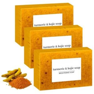 Kurkuma & Kojic Zeep, Citroen Kurkuma Kojic Zeepgeur, Reinigende natuurlijke handgemaakte zeep, Frisse citrusgeur, Kurkuma zeepreep voor gezicht en lichaam(3pcs)