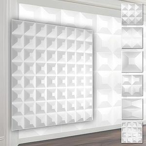 HEXIM 3D-wandpanelen, PVC kunststof wit - piramidedesign panelen 50 x 50 cm wandbekleding (0,25 QM HD005) muursticker modern wit