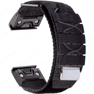 Nylon Hook Loop Strap geschikt for Garmin Fenix ​​7 6X 6S 6 Pro 5X 5 5S 3HR 22mm 26mm Sport Canvas Stof Horlogeband for Garmin Accessoires (Color : Black-Black, Size : For Garmin 22mm L)