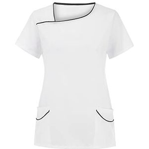 Mouwloze tops voor vrouwen UK vrouwen korte mouw V-hals zak zorg werknemers T-shirt tops, Wit, XL