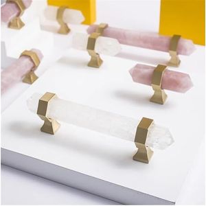 LIANKUOD Natuurlijke kristal+messing meubelgreep kastknop handvat dressoir knoppen lade trekt kristal koperen kasthandgrepen 1 stuk (kleur: roze kristal-T-knop, maat: 6 stuks)