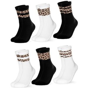 Occulto - Nala - Dames Tennis Sokken - Zwart Wit - Pak van 6 - Luipaard Motief