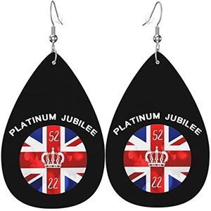 Oorbellen Platina Jubilee Britse Qu-Een 70 Jaar Faux Lederen Oorbellen Klassieke Teardrop Lederen Oorbellen Vintage Dangle Earring Voor Bridal Vrouwen Gift, 3.8cm, Leer, Geen edelsteen