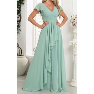 Prinses Bruidsmeisjes Jurken Flutter Mouw Galajurken Chiffon Formele Avondfeest Maxi Jurk met Split ZM189, Stoffige Roos, 32