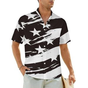 Amerikaanse Amerikaanse vlag zwart-wit herenoverhemden korte mouwen strandshirt Hawaiiaans shirt casual zomer T-shirt XS