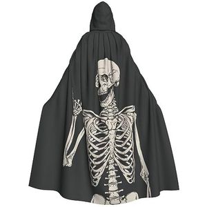 OPSREY Schedel Rock Roll Skelet Bot Gedrukt Volwassen Hooded Poncho Volledige Lengte Mantel Gewaad Party Decoratie Accessoires