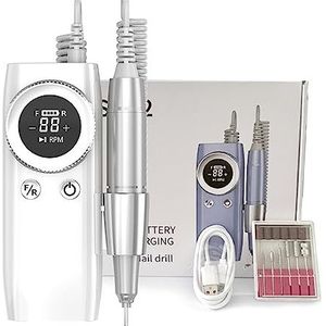 Elektrische nagelvijl, 45000 RPM elektrische nagelboormachine, oplaadbare draadloze elektrische nagelschuurmachine for acrylgel, manicureboor for nagelsalon voor zowel natuurlijke als kunstnagels (Co