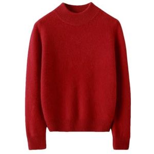 Vrouwen Mock Neck Eenvoudige Wollen Truien Losse Effen Basic Trui Herfst Winter Trui Knitwear, Rood, L