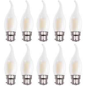B22 dimbare bajonet LED-lampen, B22d kaars gloeidraad kroonluchter lamp, C35 zacht warm wit 2700K mat glas vlamvorm gebogen punt, energiebesparende gloeilampen, 10 Pack