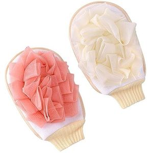 2 stuks badhandschoenen, peeling badhandschoenen, badspons, voor diepe reiniging van de huid, voor mannen en vrouwen (melkwit, roze)