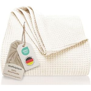 LAYNENBURG Sprei 150 x 200 cm - Wafelpiqué 100% Katoen - Lichte Zomer Deken - Katoenen Deken als Bed Deken, Bank Deken, Bank Deken - Luchtige Bank Deken (Crème)