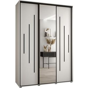 MEBLE KRYSPOL Davos 13 180 Kledingkast met drie schuifdeuren voor slaapkamer - Moderne Kledingkast met spiegel, kledingroede en planken - 235,2x180x60 cm - Wit Wit Zwart