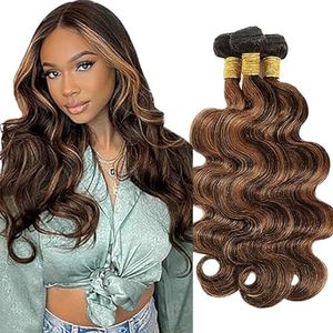 Jucames Body Wave Human Hair Extension Weave 3 Bundles Menselijk Haar Remy Double Weft Color Highlight Brown Color for Woman 26 28 30 Inch