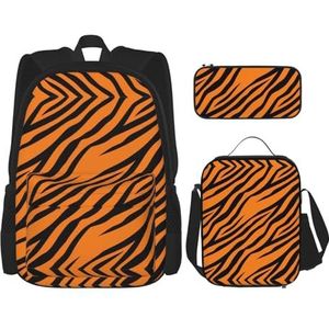 SUHNGE Oranje tijger luipaardprint reisrugzak3 stuks set, lichtgewicht waterbestendige boekentas, lunchtas, etui, Oranje Tijger Luipaard, Eén maat