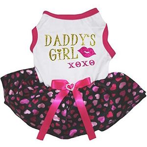 Petitebelle Papa's Meisje Xoxo Katoen Shirt Tutu Puppy Hond Jurk, XXX-Large, White/Pink Hearts