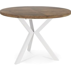 Ronde uittrekbare eettafel - tafel in loftstijl met witte metalen poten - diameter 100 tot 140 cm uitbreidbaar - industriële vierkante tafel voor de woonkamer - ruimtebesparend - eiken Lefkas