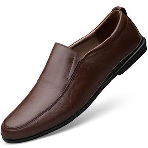 Loafers for heren, effen kleur, ronde neus, veganistisch leer, loaferschoenen, antislip, comfortabel, buitenfeest, instapper(Color:Dark brown,Size:38 EU)