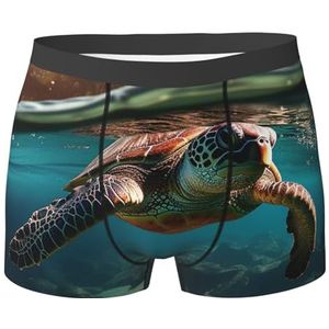 HJRT Herenondergoed, zacht, ademend, boxershort, vochtafvoerend, stretch, herenboxershort, palmbomen en zeeschildpadden, duiken, onderwaterkoffers voor mannen, Zwart, L