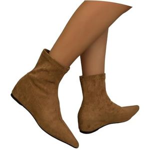 Suède Enkellaarsjes for Dames Modieuze Korte Laarzen Met Puntneus Retro Enkellaarsjes Met Sleehak Herfst-winter Ankle Boots Dames Elegante Instapschoenen for Werk, Feest(Brown,42 EU)