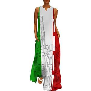 Romeins Colosseum Italiaanse vlag dames enkellengte jurk slim fit mouwloze maxi-jurk casual zonnejurk 4XL