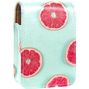 Grapefruit Slice Patroon Lipgloss Houder Lipstick Case Draagbare Mini Lipstick Opbergdoos Reizen Lipstick Organizer Case met Spiegel voor Vrouwen, Meerkleurig, 9.5x2x7 cm/3.7x0.8x2.7 in