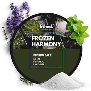 frihed.® Saunazout Frozen Harmony - hoogwaardig peelingszout met lavendel-munt-mentholgeur - ideaal voor sauna, douche en stoombad - 200 g