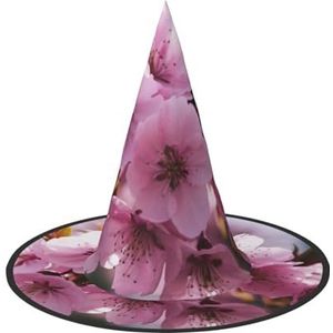 RLDOBOFE Heksenhoed roze kersenbloesems bedrukte tovenaarshoed unisex Halloween hoed voor cosplay feest kostuum decoraties