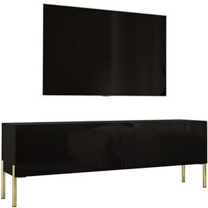 3E 3xE living.com TV-kast in mat zwart met poten in goud, A: B: 140 cm, H: 52 cm, D: 32 cm. TV-meubel, tv-tafel, tv-bank