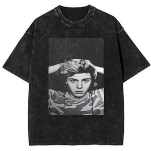 Evan Actor Peters T-shirt Washed Vintage Shirt Print Crewneck Top Tee Korte Mouw T-shirt voor Mannen Vrouwen 5 Maten, Zwart, S