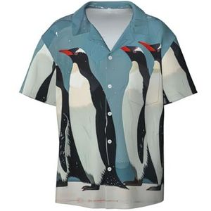 OdDdot Pinguïn print heren button down shirt korte mouw casual shirt voor mannen zomer business casual overhemd, Zwart, XL