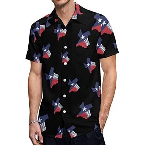 Proud of Texas Hawaiiaanse shirts voor heren, korte mouwen, casual overhemd met knopen, vakantie, strandshirts, S