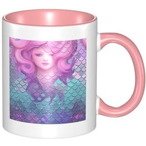 DFEPFKGOKL Zeemeermin roze paarse koffiemok - 3D-patroon dubbele kleur keramische mokken, 325 ml tweekleurige keramische beker, grappige koffie en thee drinkbekers