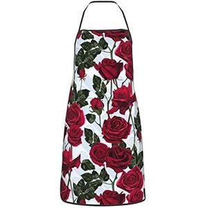 SKITGNLF Mooie rode roos bloem, keukenschorten, kookschort met zakken, waterdichte chef-kok schort verstelbare slabbetjes schorten, zoals afgebeeld, Eén Maat