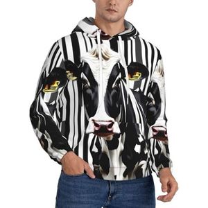 GUOLGP Zwart Wit Melkkoe Print Mannen Hooded Pullover Mode Zachte Comfortabele Voor Winter Casual Dagelijkse Slijtage, Zwart, XS