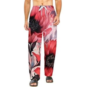 Rode Bloem Pyjama Broek Voor Mannen Vrouwen Print Lounge Nachtkleding Bottoms Zachte Slaap Broek Met Zakken 4XL