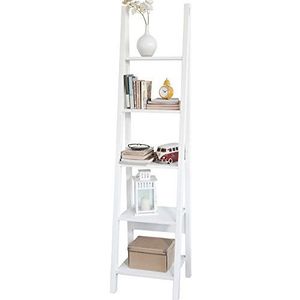 SoBuy FRG101-W Ladderrek - Opbergplank - Boekenplank - Landelijk - Wit