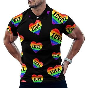 Liefde Hart LGBT Pride Casual Poloshirts Voor Mannen Slim Fit Korte Mouw T-shirt Sneldrogende Golf Tops Tees M