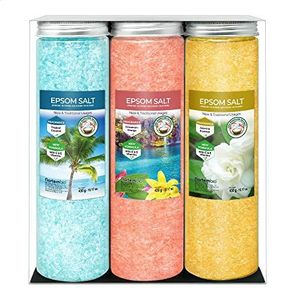 Nortembio Epsomzout Cadeaupakket Geuren Jasmijn, Kaneel en Kokos 3 x 430 g | Natuurlijk Magnesium met Vitamines C en E | Ontspanningsbaden, Spa, Hydratatie + Gratis E-Book