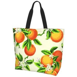 AABSTBFM Yorkie bloemen bedrukte boodschappentassen voor vrouwen dames meisjes - grote herbruikbare waterdichte schoudertas, boodschappentassen, shopper handtas en strandtas, Gele bloesem en oranje