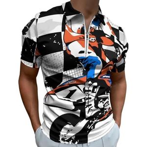Motorcross Racing Vlag Half Zip-up Polo Shirts Voor Mannen Slim Fit Korte Mouw T-shirt Sneldrogende Golf Tops Tees S