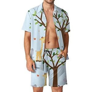 Safari Pride Jungle Tree Hawaiiaanse sets voor mannen, button-down trainingspak met korte mouwen, strandoutfits, L